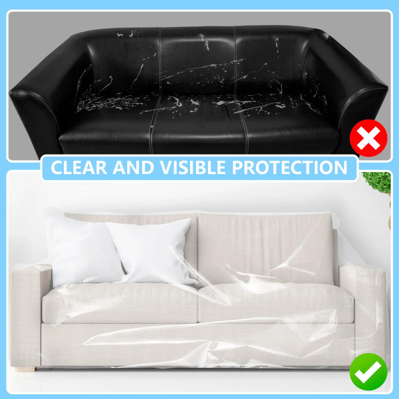 Description Picture 2 of itemClear Couch Cover PE Waterproof Sofa Cover Cat Scratch Protector 1/2/3/4 Seat Dustproof Detachable Couch Furniture Protector