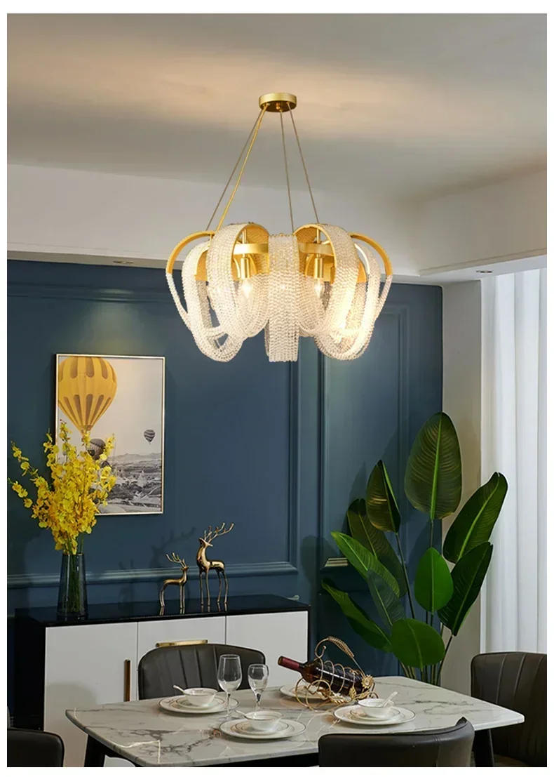 Description Picture 4 of itemCrystal Tassels Led Ceiling Chandelier Living Room Kitchen Island Ceiling Lamp Lobby Pendant Lights Home Decorations Lustre