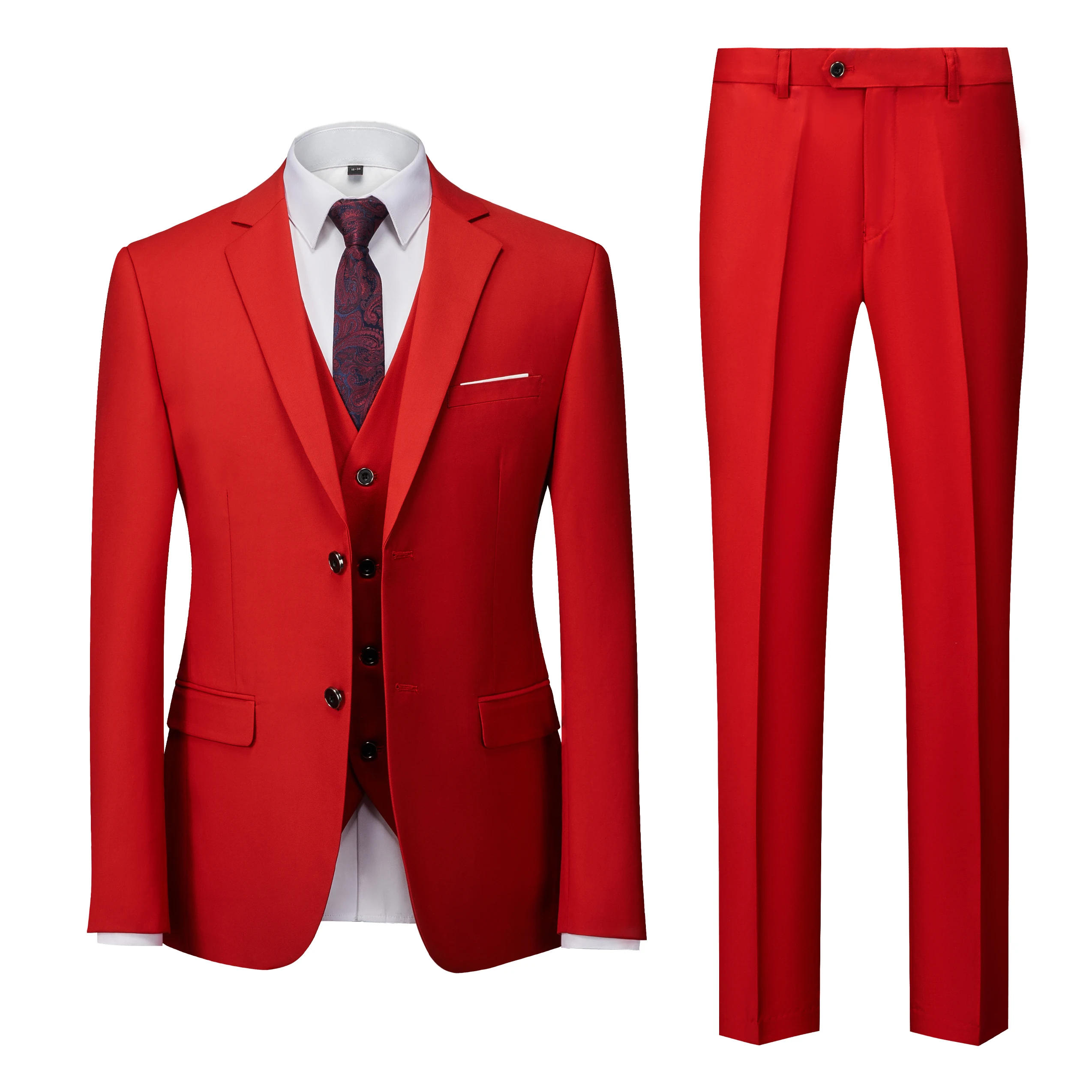 Description Picture 4 of item2023 Fashion Men's Casual Business Suit 3 Pieces Set / Male Two Button Blazers Trousers Pants Vest Waistcoat
