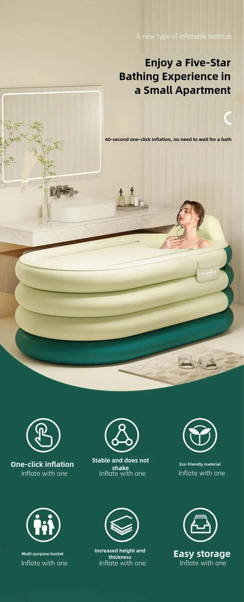 Description Picture 2 of itemBathing Bucket for Adults, Inflatable Bathtub, Thickened and Foldable Full Body Sitting Bathtub Sweat Steaming Medicine Bath