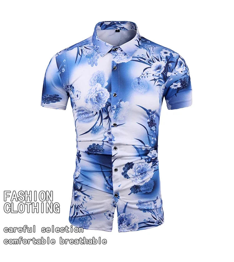 Description Picture 3 of itemMen's Boutique Short Sleeved Floral Shirt Summer New Business Social Wedding Ball Dress Top Large Shirt