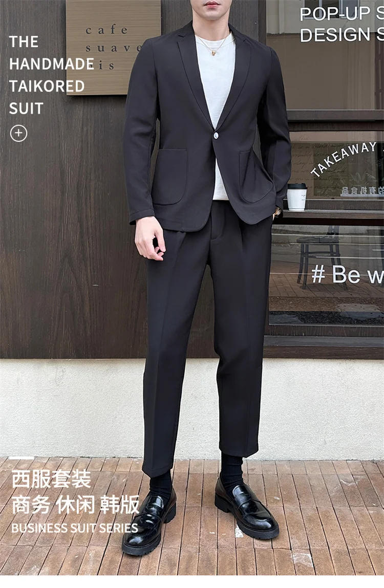 Description Picture 3 of itemMen Suits (Blazer+ Pants) Men's Fashion Business Gentleman British Style Solid Color Trend Casual Slim Work Groom Best Man Suit