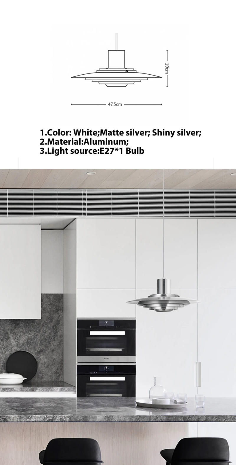 Description Picture 4 of itemDanish Design Pendant Light Metal Umbrella Led Hanging Lamp High Quality Dining Room Luster Kitchen Pendant Drop Light P376 KF1