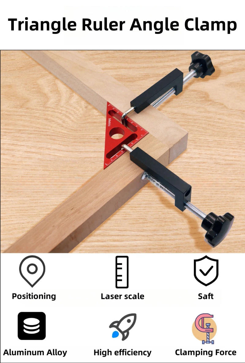 Description Picture 2 of itemWoodworkPro 90° Triangle Ruler with Positioning Block Right Angle Clamp Frame Clamp G-Clamp and Precision Woodworking Tools