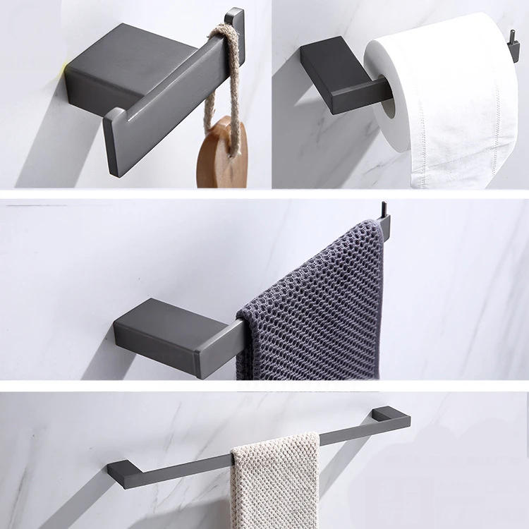 Description Picture 4 of itemModern Gun Grey Bathroom Accessories Stainless Steel Wall Mounted Bathroom Shelf Set