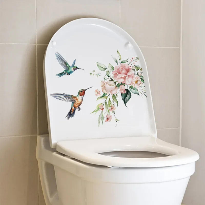 Description Picture 6 of item1pc Hummingbird Flower Toilet Decal - Self-Adhesive Bathroom Decoration Sticker
