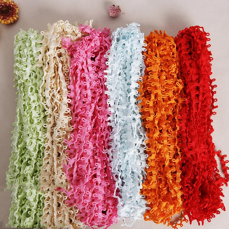 Description Picture 2 of itemElastic Lace Ribbon Black White Color Button Loops DIY Multicolor Handmade Lace Trimming for Clothes Sewing Rubber Band 20yards