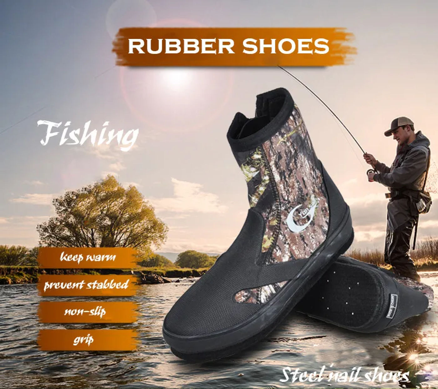 Description Picture 2 of itemYONSUB 5MM Neoprene Diving Boots Wear-resistant Upstream Shoes Non-slip Fishing Shoes Camouflage Keep Warm Water Sports Shoes