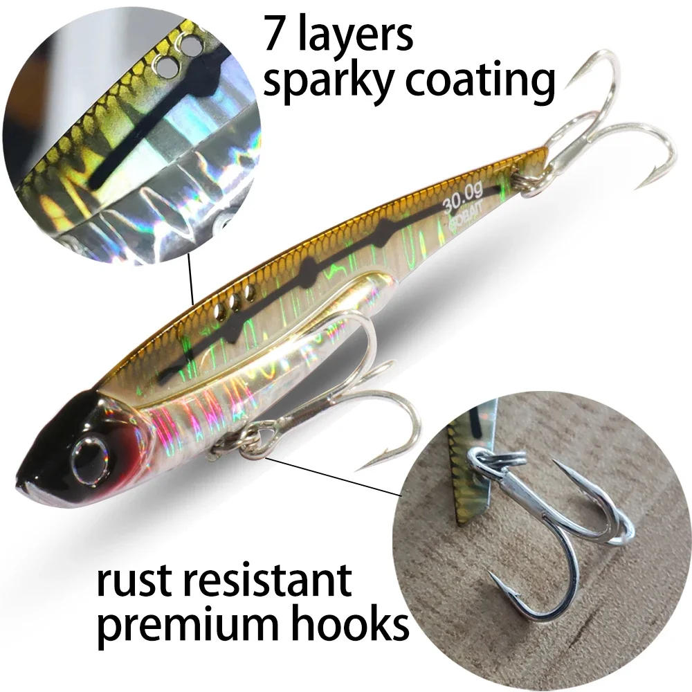 Description Picture 3 of itemVIB Fishing Lure 20g 25g 30g Metal Jig Sinking Spinning Blade Cast Pesca Treble Hooks VIBRATION Tackle Vibetion Artificial Bait