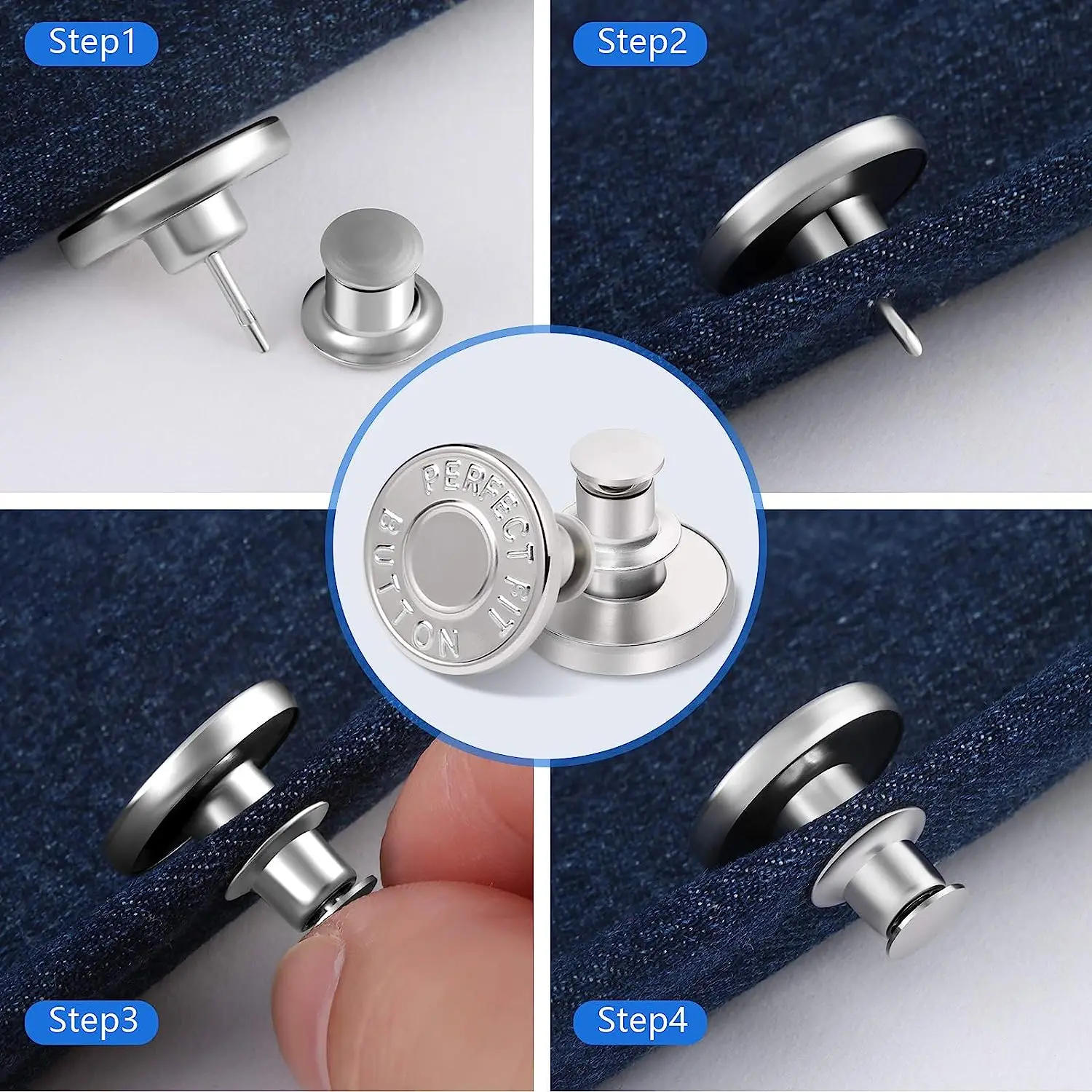 Description Picture 5 of item4/8Pcs Adjustable Jeans Button Pins Pant Waist Tightener No Sew Jean Button Pins for Pants Clothing Button Accessories