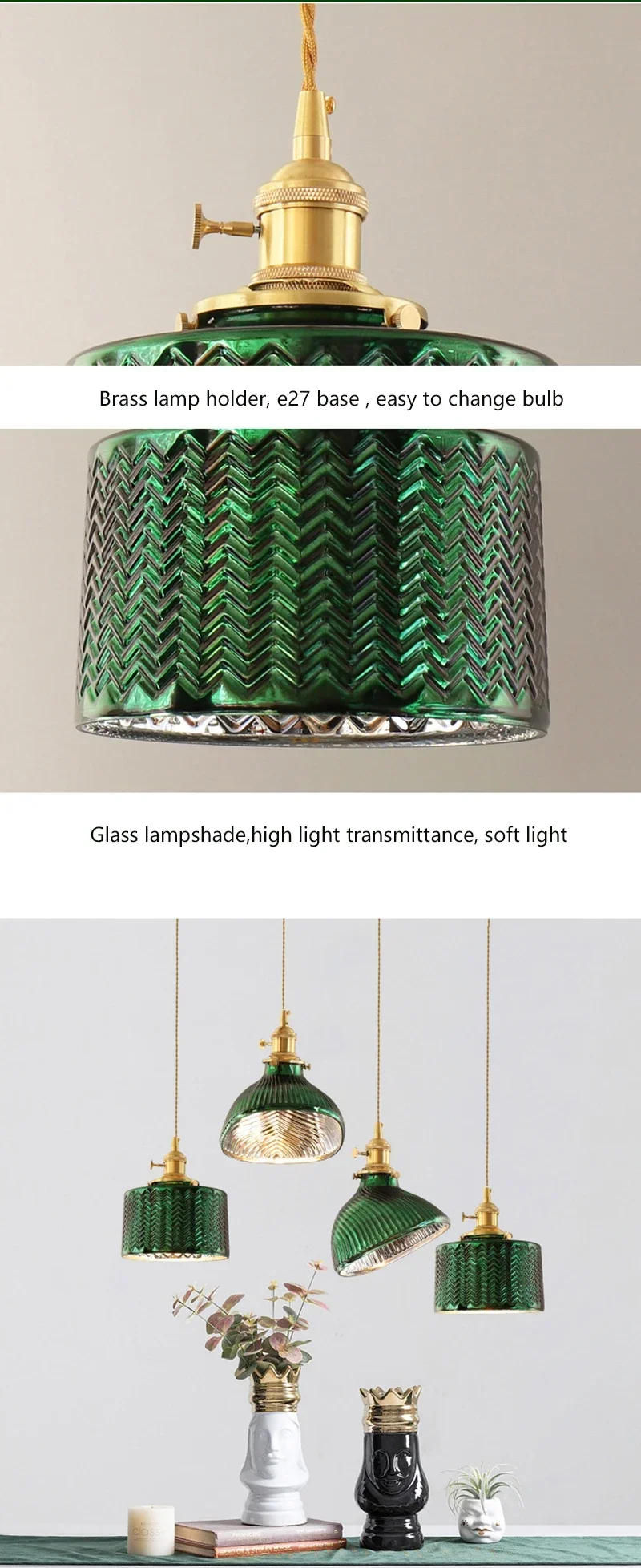 Description Picture 4 of itemJapanese Retro Glass LED Chandelier Brass Bedside Chandelier Nordic Creative Bedroom Lighting Decoration Ceiling Pendant Lamp