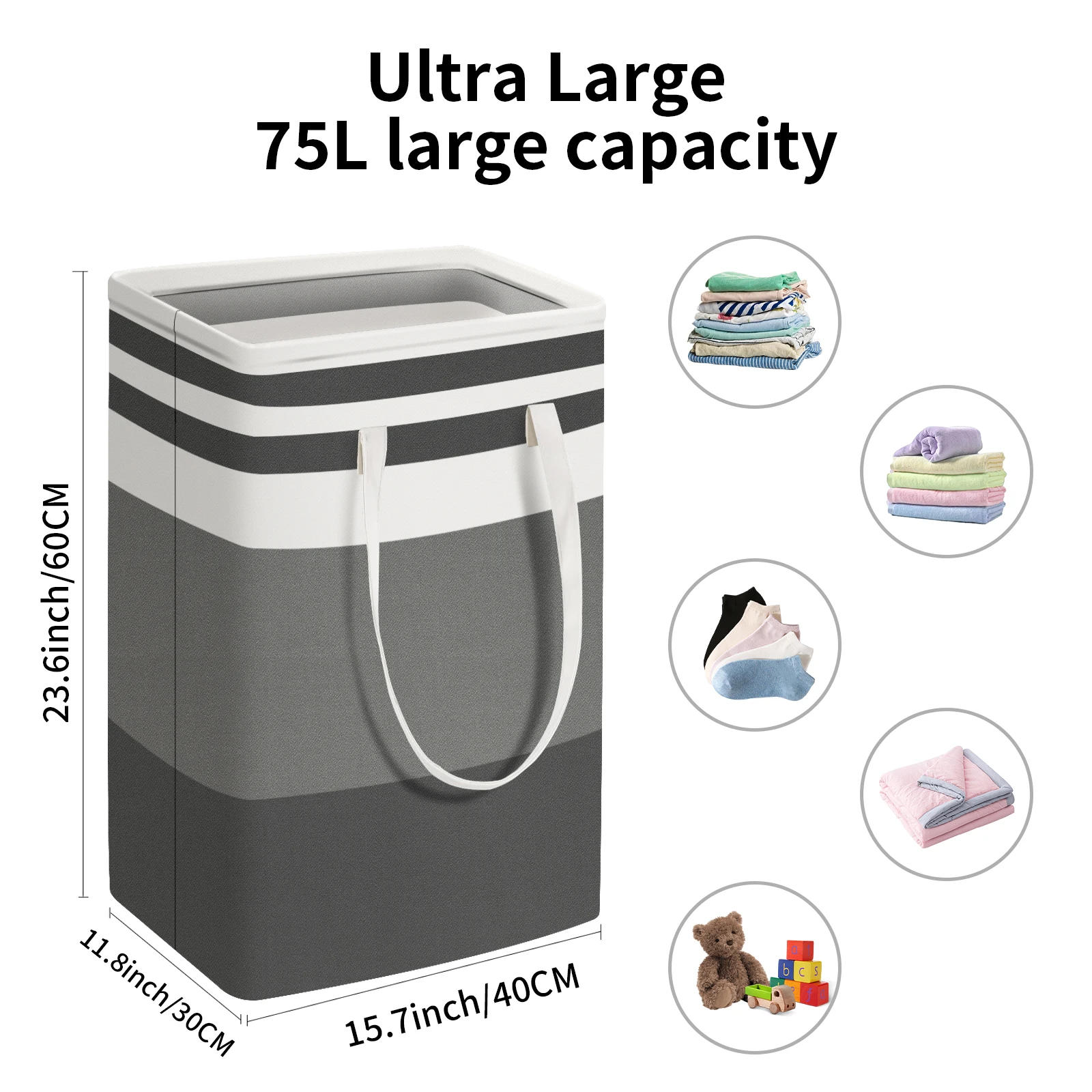 Description Picture 3 of itemLarge Laundry Baskets Waterproof Freestanding Laundry Hamper Collapsible Tall Clothes Hamper with Extended Handles for Clothes