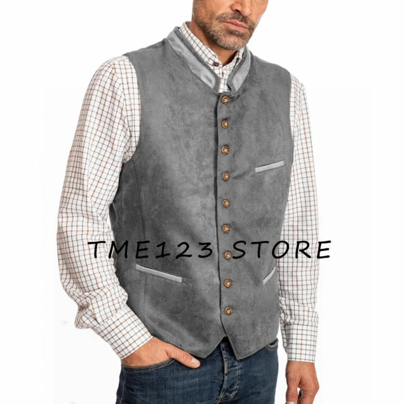 Description Picture 4 of itemMen's New Suede Vest Business Solid Color Simple Sleeveless Vest Formal Man Vests for Men Male Summer Gilet Waistcoat Mens