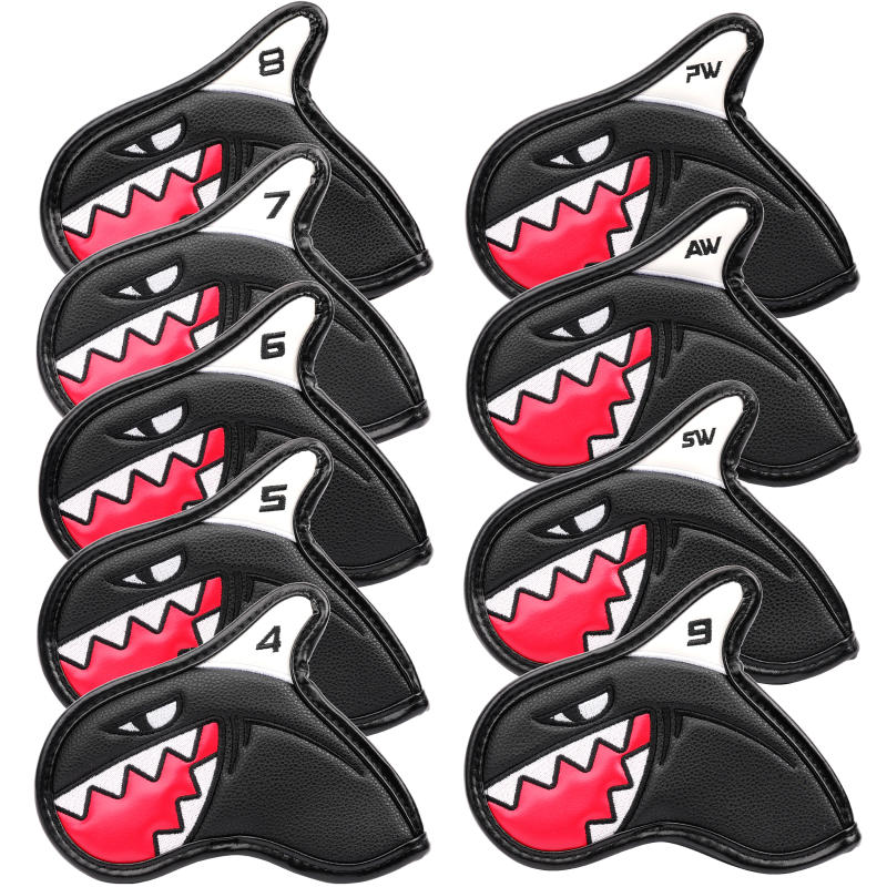 Description Picture 2 of itemNew White Black Sea Shark Golf Irons Head Covers PU Leather Golf Clubs Iron Set Headcover #4-9PAS for Man Women