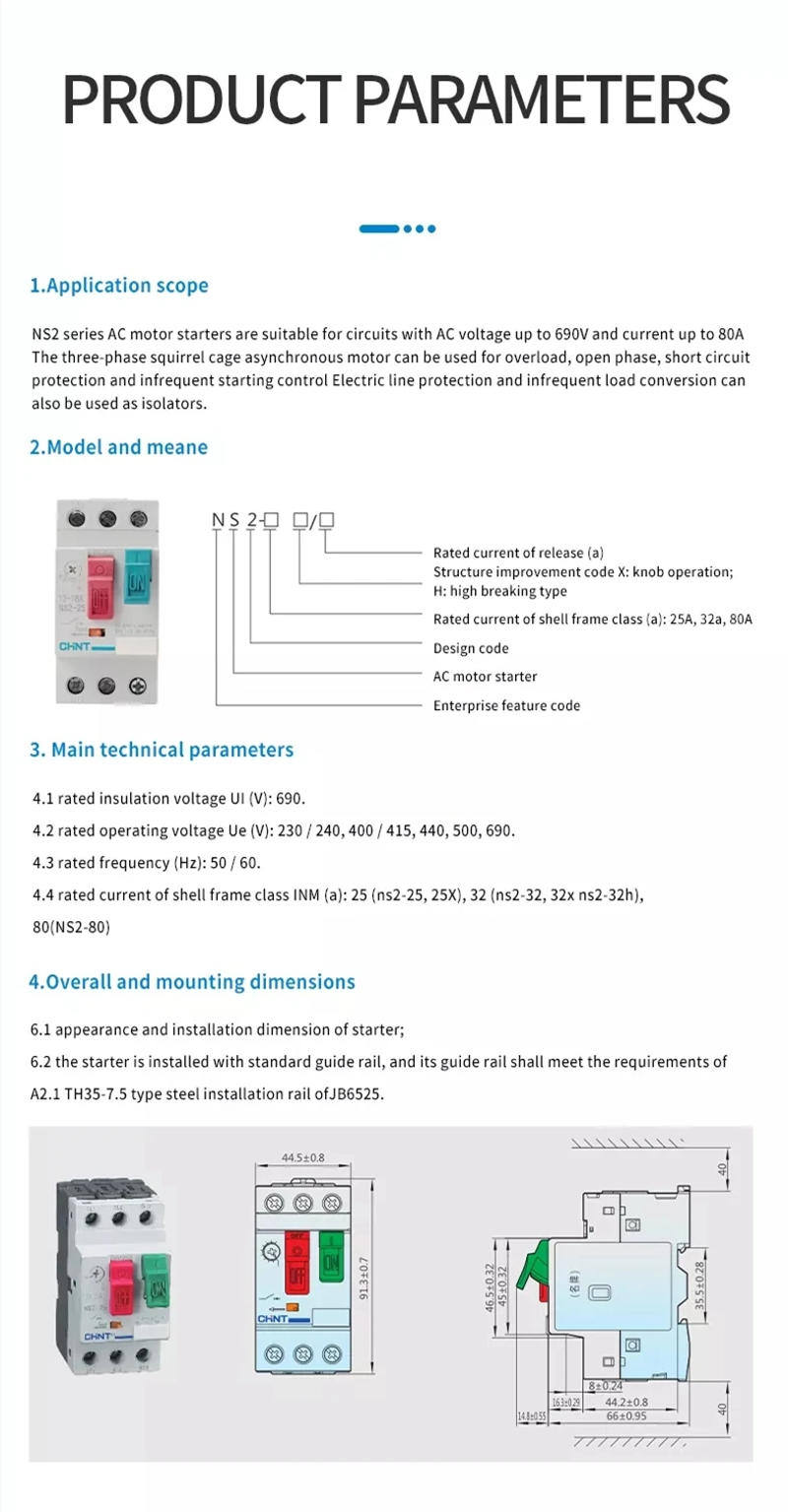 Description Picture 5 of itemCHINT Motor Protector Engine Protection Device NS2-25 NS2-25X Knob Button Tpye NS2-32 1.6-2.5A 2.5-4A 4-6.3A 6-10A 9-14A 18A 25A