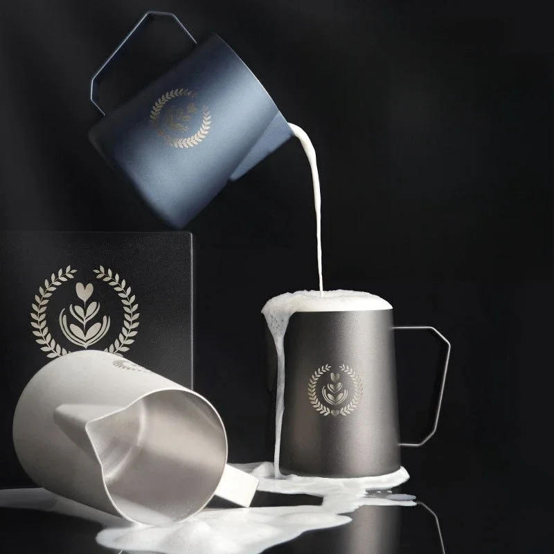 Description Picture 5 of itemCoffee Milk Frothing Pitcher Jug 304 Stainless Steel With Scale Latte Steam Coffee Specialized Creative Kitchen Cafe Accessories