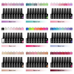 MSRUIOO 8pc Gel Nail Polish Kits Summer Colorful Semi Permanent UV LED Gel Polish Set Glitter Nail Art Varnish Design Manicure