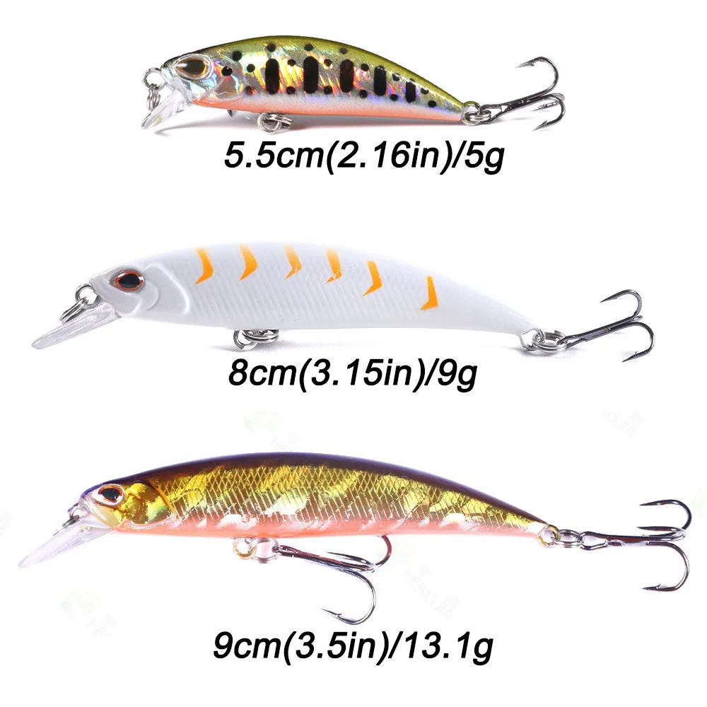Description Picture 2 of item10PCS/Lot Sinking Minnow 5g 9g 13.1g Fishing Lure Pesca Tackle Jerkbait Gear Treble Hooks Swimbait Wobbler Artificial Hard Bait