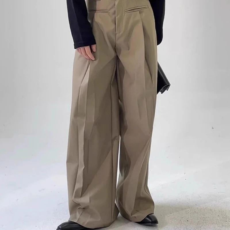 Description Picture 4 of itemKhaki High-waist Drape Straight Casual Pants Men Spring Autumn Loose Floor-length Trousers Suit Trousers Wide-leg Couple Pants