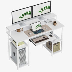 CubiCubi 47 Inch Computer Desk with Storage Shelves, Home Office Desk with Monitor Stand and Keyboard Tray, Study Writing Table