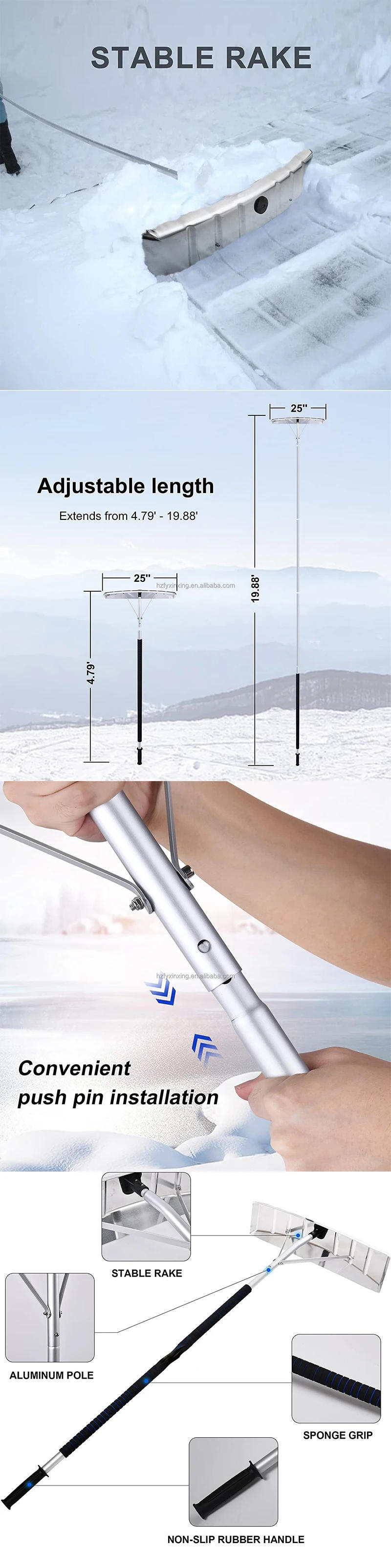 Description Picture 2 of itemAluminum Extension Pole Lightweight Roof Snow Shovel Rake 20 Ft High Reach Outdoor Snow Removal Tools Snow Shovel Scraper Rake