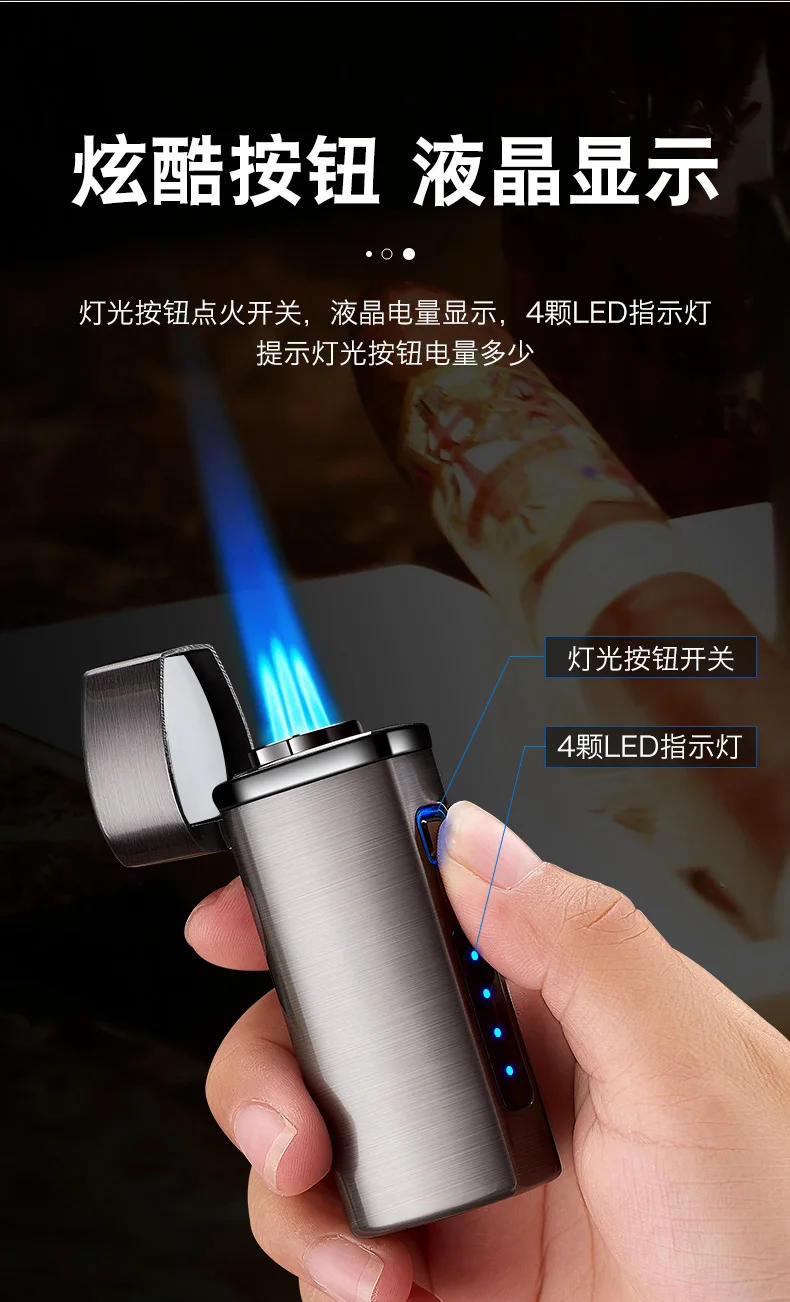 Description Picture 6 of itemMetal USB Triple Torch Transom LED Jet Cigar Lighter Three Nozzle Turbo Windproof Cigar Lighter Smoking Accessories Men‘s Gift