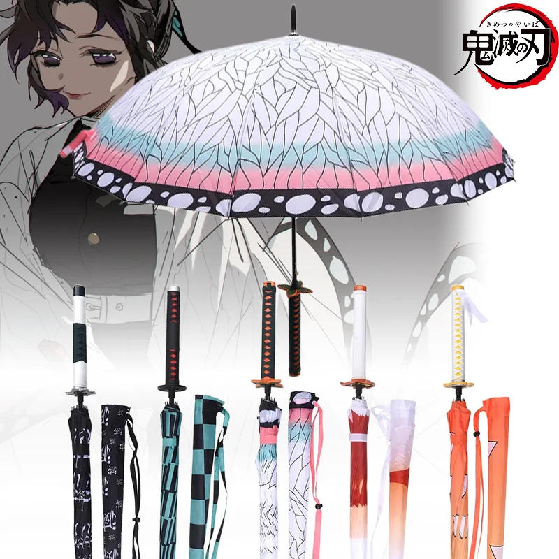 Description Picture 3 of itemAnime Demon Slayer Katana Umbrella Sunshade Long Handle Parasol Umbrellas Kimetsu No Yaiba Tanjirou Windproof Sword Rain Gear