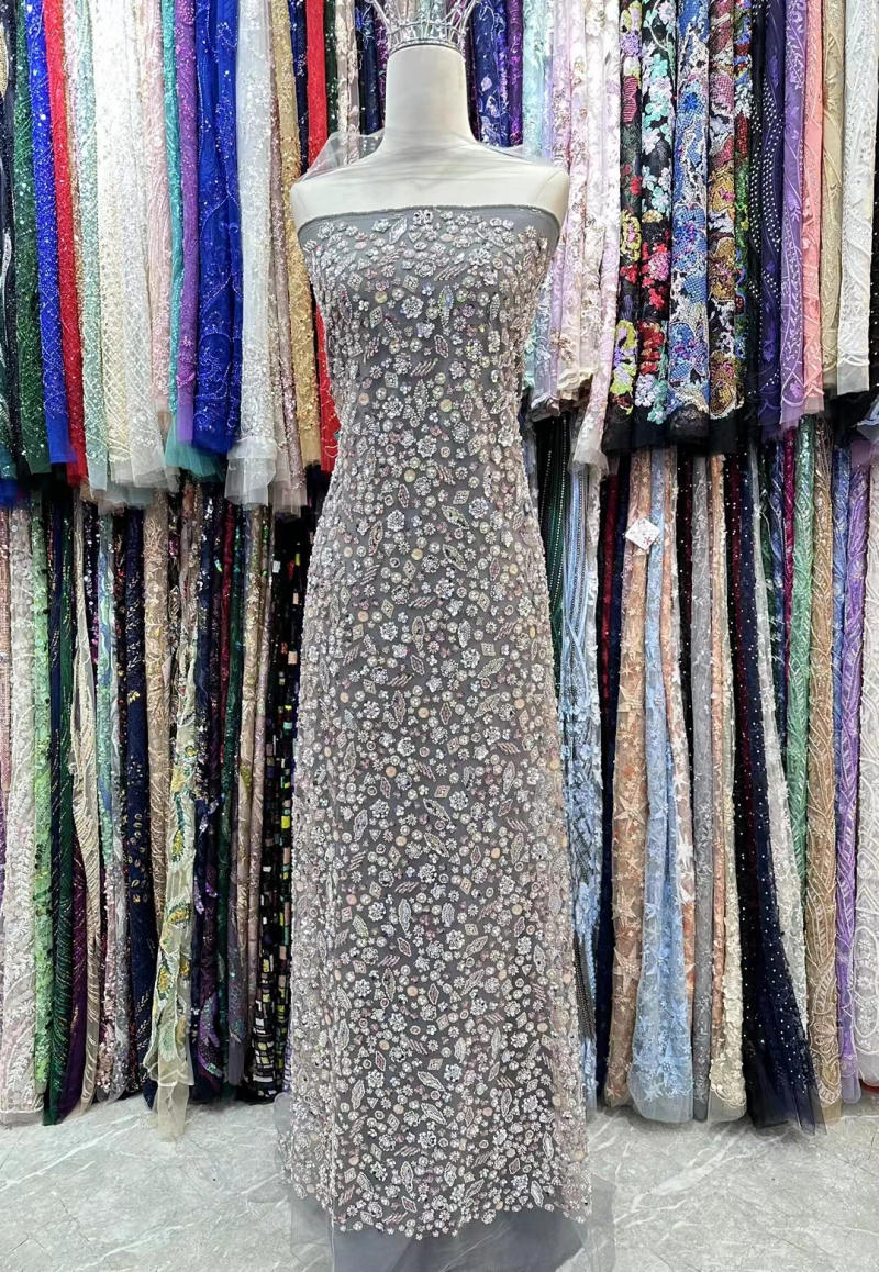 Description Picture 3 of itemLace Fabric with Beads and Sequins for Women, Heavy Process, 5Y Embroidery, Wedding Party Dress Series, Autumn, 2023