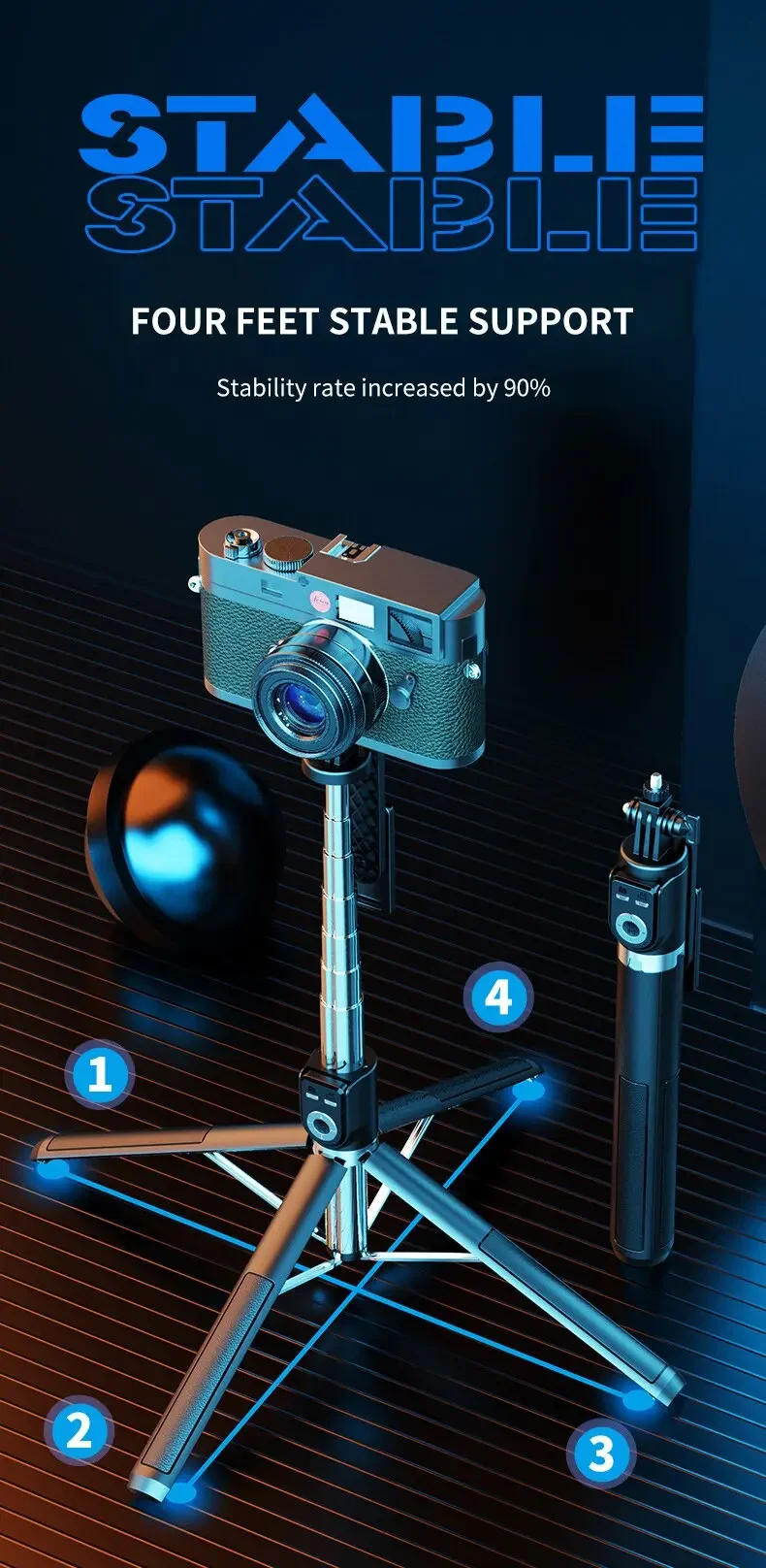 Description Picture 6 of itemXiaomi Extended Version 2.2M Selfie Stick Tripod Phone Stand Holder Selfie Stick with Wireless Bluetooth Remote and Fill Light