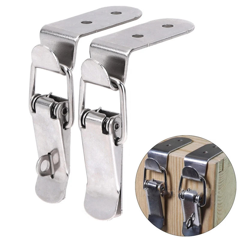 Description Picture 2 of item90 Degrees Duck-mouth Buckle Hook Lock Iron Spring Loaded Draw Toggle Latch Clamp Clip Silver Hasp Latch Catch Clasp