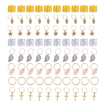 150 pcs Hair Braid Jewelry Rings Aluminum Dreadlock Cuffs Shell Star Cross Rings Charms