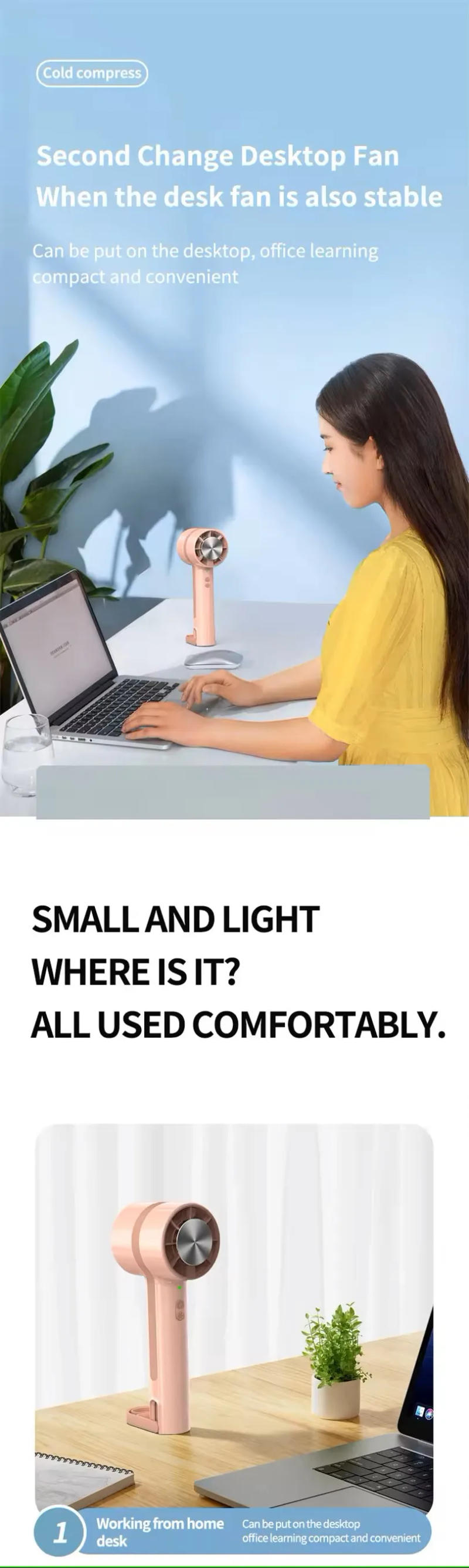 Description Picture 5 of itemNew Arrivals Portable Rechargeable Fan Macaron Color Cold Compress Handheld Fan Outdoor USB Mini Air Cooler Hand Fan With Hook