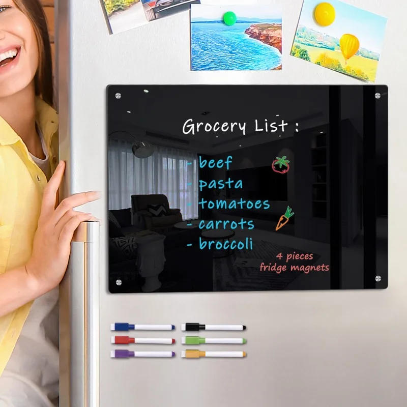 Description Picture 4 of itemFridge Sticker Calendar Board Magnetic Reusable Weekly Planner Transparent Dry Erase Message Writing Board Black Surface Magnets