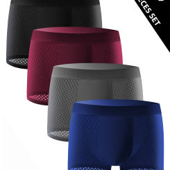 4 Pcs Men's Underwear Mesh Holes Breathable Comfortable and Soft Fashion Trend Men's Boxer Briefs Athleisure Pants S-2XL