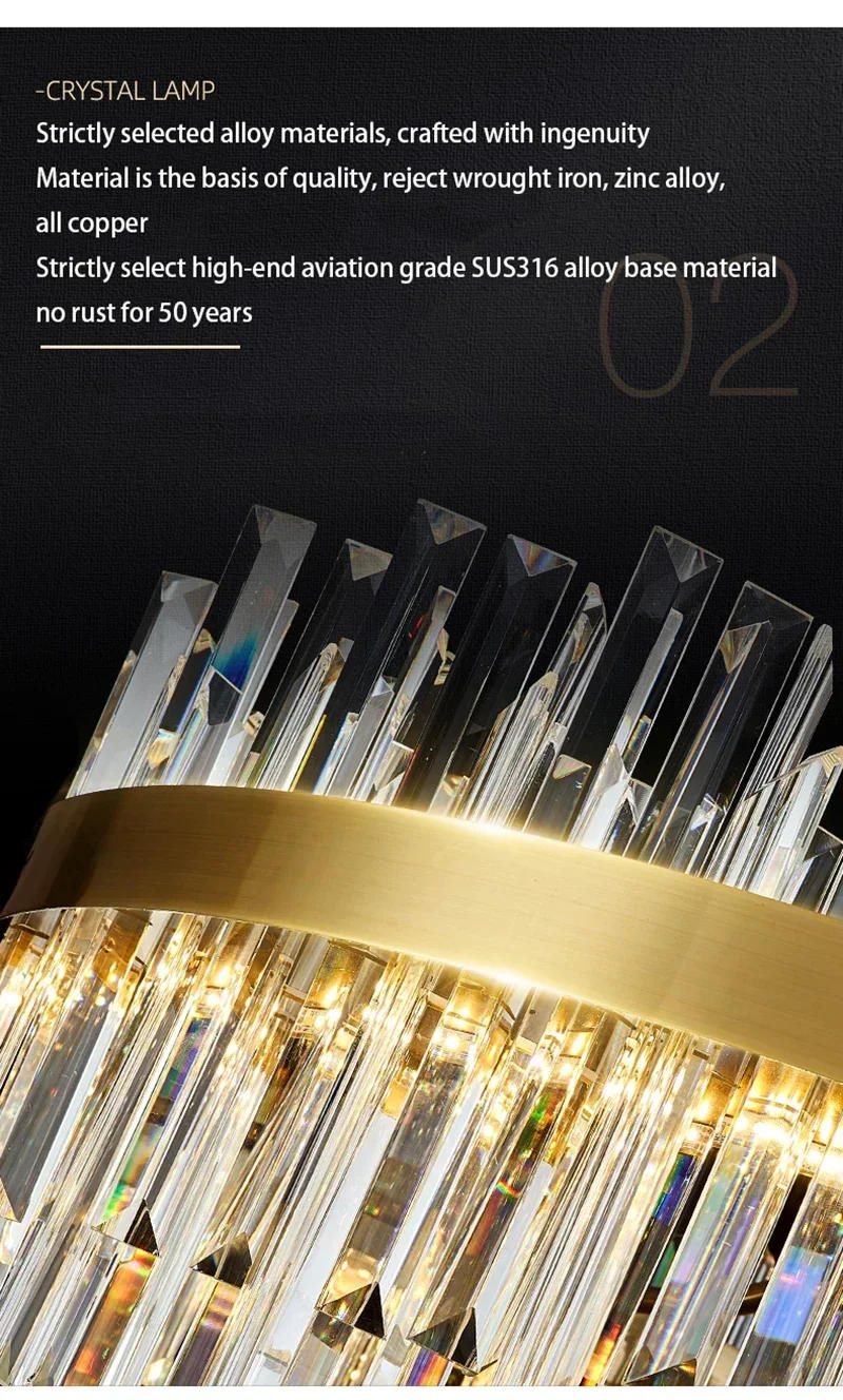 Description Picture 4 of itemMinimalist LED Luxury Crystal Chandeliers Lustre Ceiling Pendant Light for Dining Living Room Hotel Hall Decor Hanging Lighting