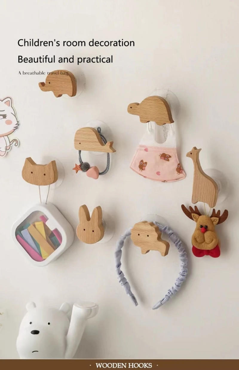 Description Picture 5 of itemCute Wall Wooden Hooks Room Decor Animal Hook Wall Keychain Coat Hook Home Decoration Solid Wood Hook Hanger Kitchen Accessories