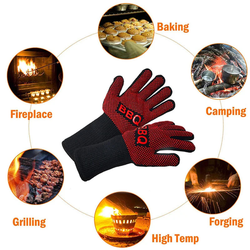 Description Picture 3 of itemBBQ Gloves Heat Resistant Barbecue Grill Glove Oven Mitts Silicone Insulated Baking Cooking Grilling Oven Gloves BBQ Accessories