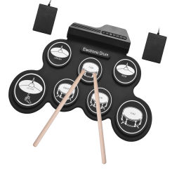 Electronic Drum Kit USB Roll-Up Silicon Drum Set Digital 7 Drum Pads with Drumsticks Foot Pedals for Beginners Children Kids