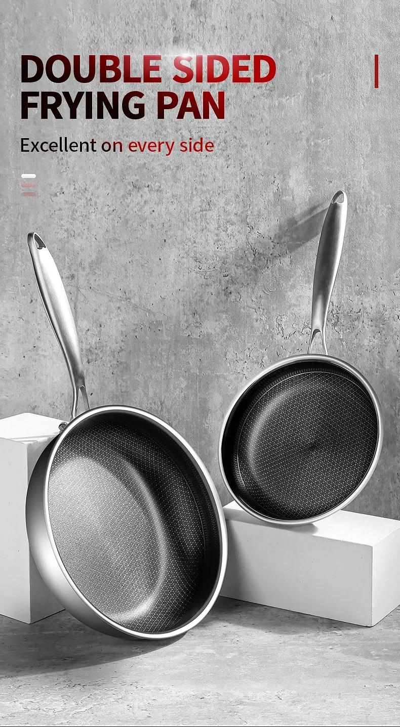 Description Picture 2 of item20/26CM Frying Pan Food Grade 304 Stainless Steel Non Stick Pan Honeycomb Pot Bottom Induction Cooker Gas Stove General Wok