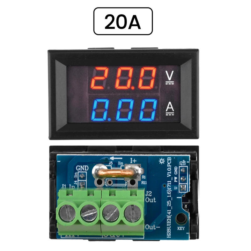 Description Picture 4 of itemDC 7-100V 20A 50A Voltmeter Ammeter Built-in Shunt with Trimmer Dual Digital Volt Meter Gauge Detector Voltage Current Meters