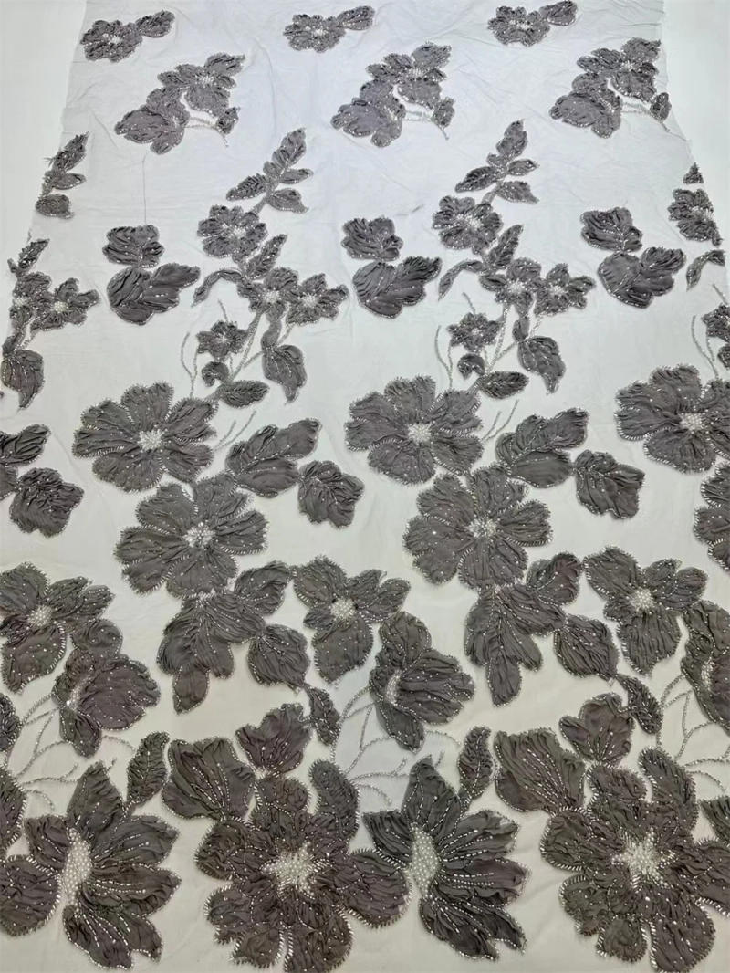 Description Picture 6 of itemHot Sale Unique Design Africa High Quality Handmade Beautiful 3D Embroidery Beads With Sequins For Wedding or Party Dress