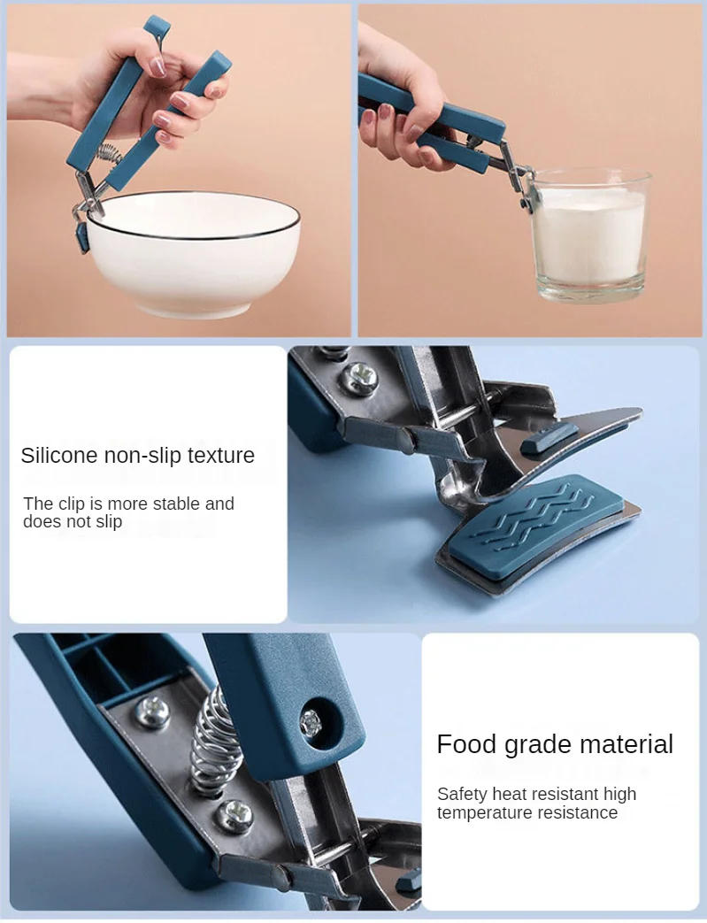 Description Picture 6 of itemAvoid Scalding Kitchenware Kitchen Hot Plate Gripper Stainless Steel Bowl Clip Tongs Bowl Dish Pan Clips Tongs Silicone Gloves