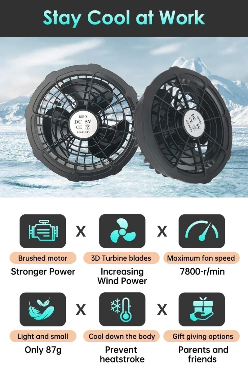 Description Picture 6 of item5/12V Cooling Fan Fo Air Conditioner Vest Air Conditioning Clothing Wearable 5V Cool Fan for High Temperature Work Fishing Vest