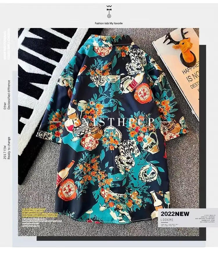 Description Picture 6 of itemShort sleeved shirt men's summer ice silk thin style men's trendy high-end handsome loose fitting casual beach shirt