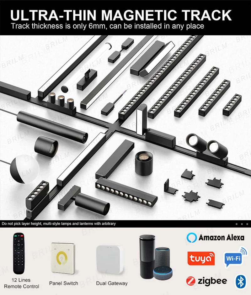 Description Picture 2 of itemSmart Magnetic Track Light Tuya Zigbee Dimmable Ultra Thin Rail Customizable Surface Mount Modern Flood Grille Spot LED Lamp