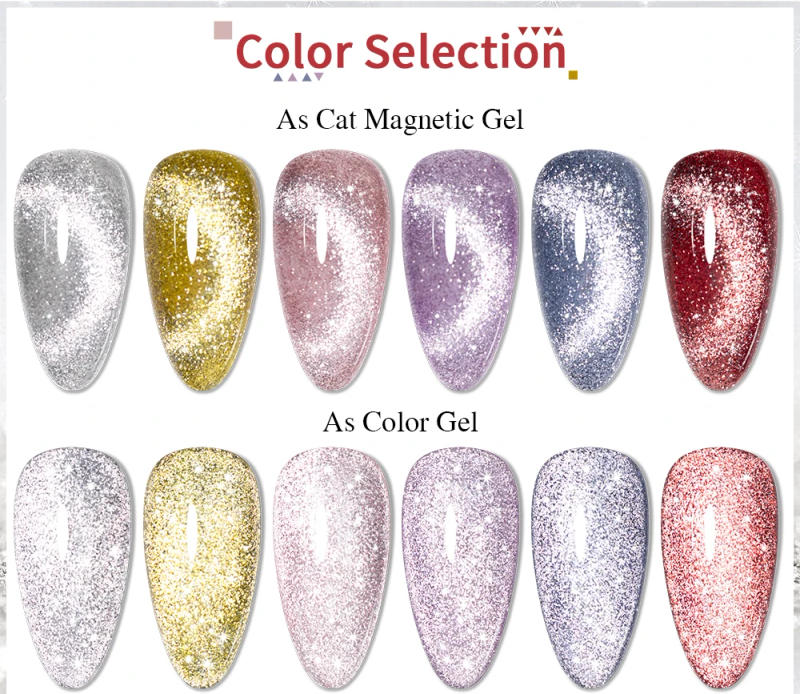 Description Picture 4 of itemBOZLIN 7.5ml 3 In 1 Crushed Ice Magnetic Gel Nail Polish Glitter Cat Eye Nail Gel Soak Off UV LED Semi-Permanent Varnish