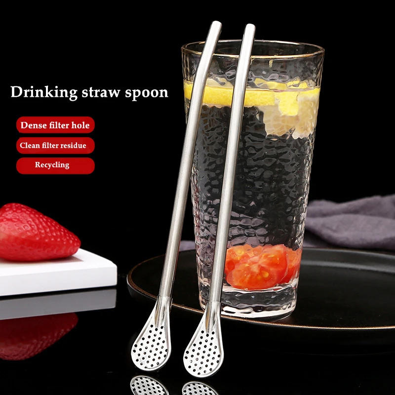 Description Picture 4 of itemStainless Steel Drinking Straw Spoon Tea Filter Detachable Reusable Metal Straws with Brush Drinkware Bar Party Tool Accessories