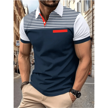 Comfortable Breathable Men Polo Shirt Striped Color Blocking Short Sleeve Lapel Top Summer Casual Business Breathable Clothing