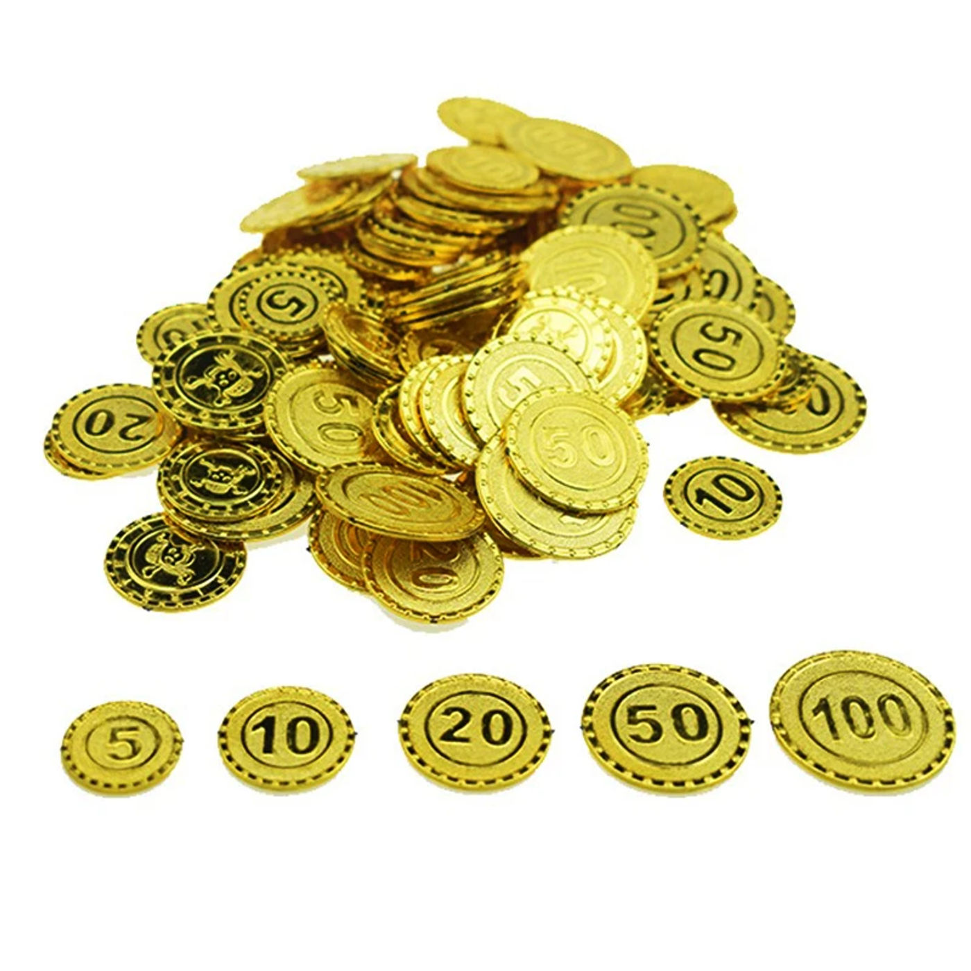 Description Picture 3 of item100pcs/Set Poker Chips 5 10 20 50 100 Casino Game Chips Pirate Coins Simulated Ancient Coins Treasure Treasure Gold Coins