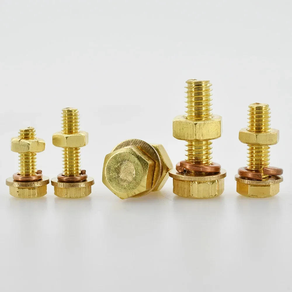 Description Picture 4 of itemM4 M5 M6 M8 M10 M12 Brass Screw Nut Sets Hex Bolt Washer External Elastic Gasket Nut Kit Metric Thread Copper Screws Spacers